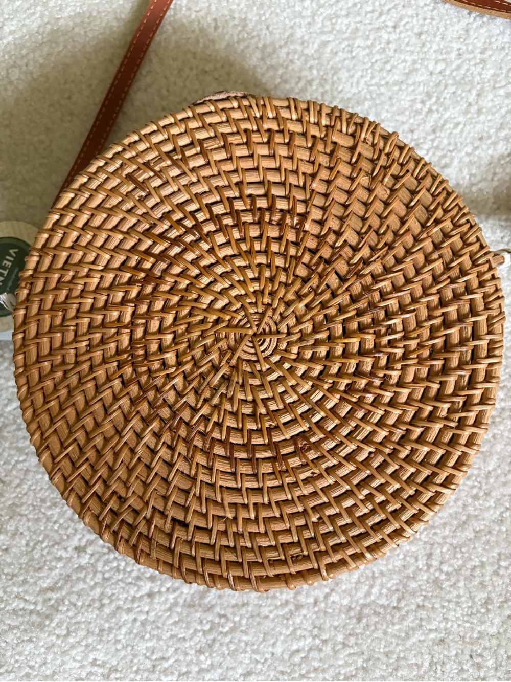 NWT Rattan Handcrafted Mother Of Pearl Shell Round Bucket bag Crossbody - Picture 4 of 16